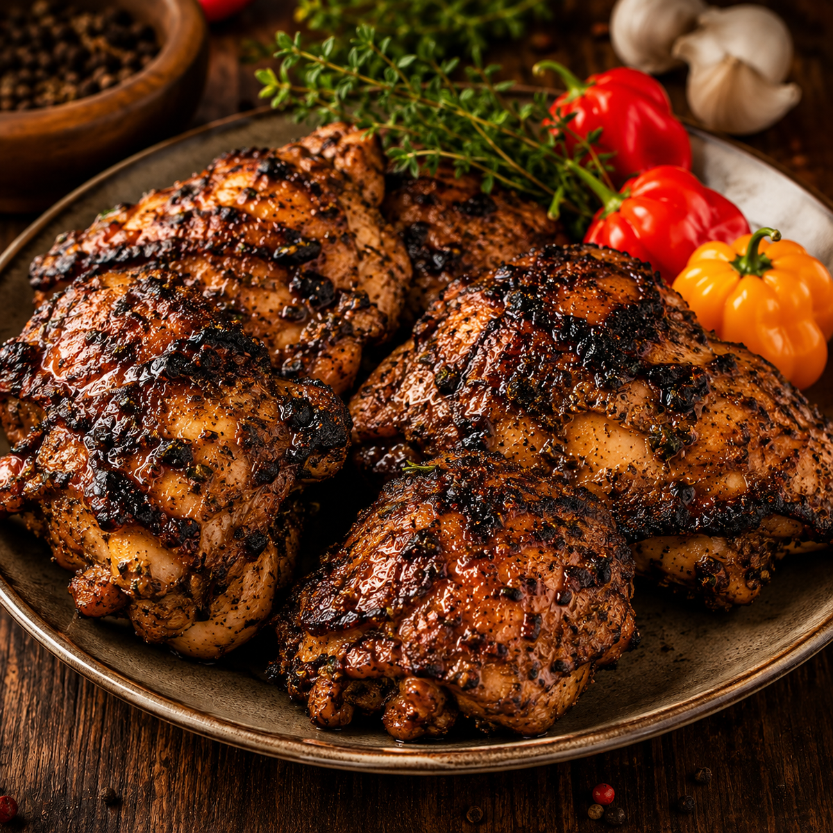 Authentic Jerk Marinated Chicken Thighs