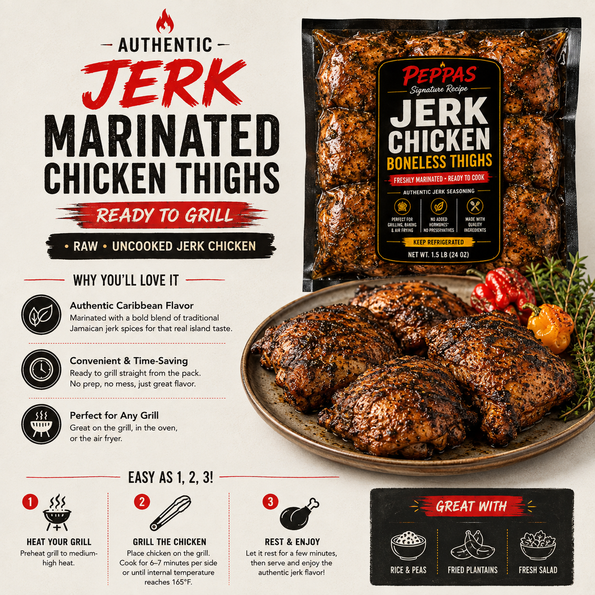 Authentic Jerk Marinated Chicken Thighs